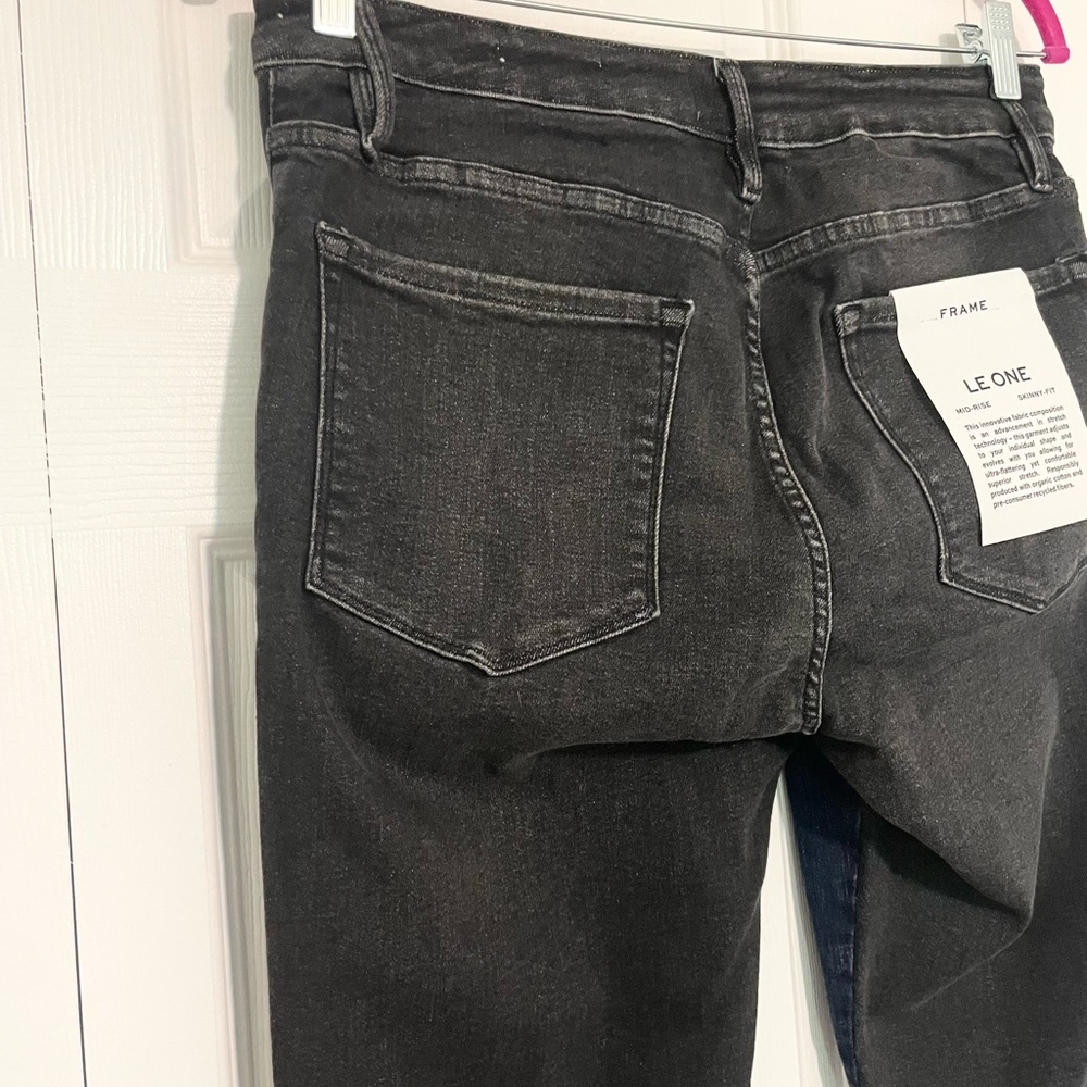 NWT FRAME Le One Skinny Fit Mid Rise Teller 2 Tone Blue & Black Denim - Picture 9 of 10
